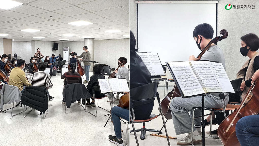 (왼)날개 연습 현장, (오)함께 연습하고 있는 차지우 단원과 어머니.jpg